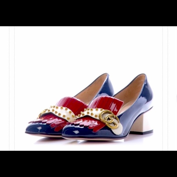 Studded Patent Gucci Marmont Pumps/Loafers - Picture 2 of 16